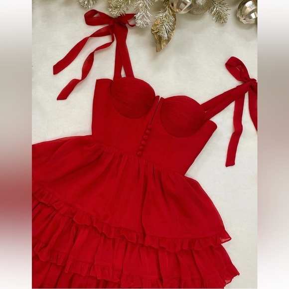 ADEIRLINA sweetheart neckline true red dress. - Picture 15 of 17